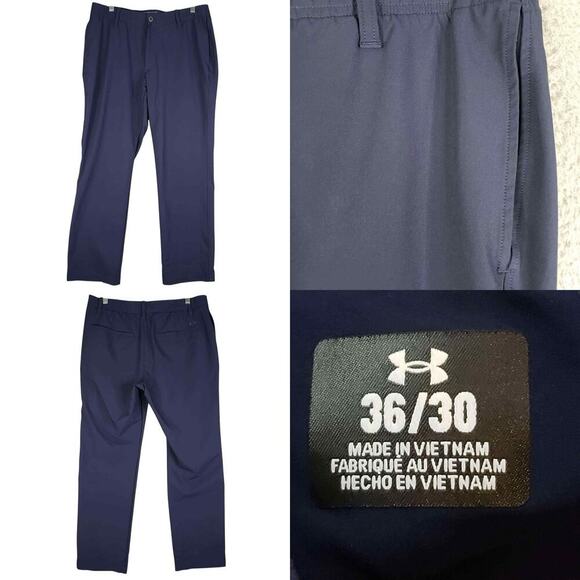 Under Armour Other - Under Armour UA Golf Pants Mens Size 36x30 Navy Blue Flat Front Performance